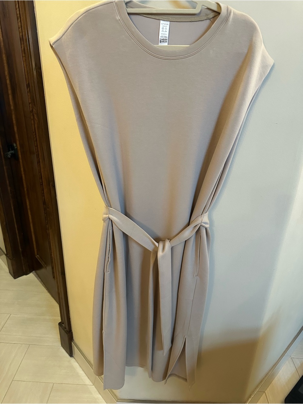 SPANX Sleeveless Tie-Belt Midi Dress - Beige